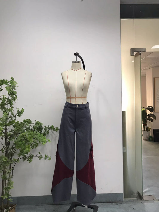 Wide Star Cargo Pant — Kensington Blue / Burgundy Red