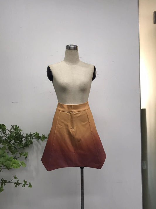 Sun Umbrella Skirt — Dip‑Dyed Orange Brown → Burgundy Red
