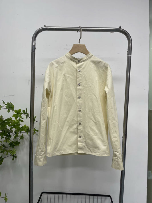 Mandarin Collar Slim Button Up — Bone White