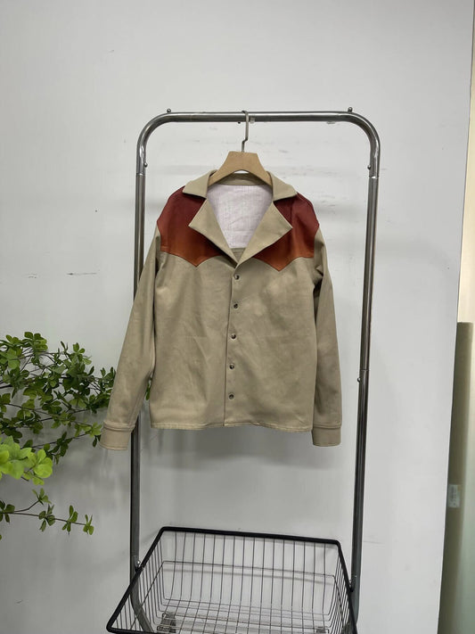 Camp Collar Riding Shirt — Beige / Dyed Orange Brown